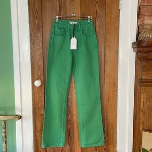 NWT English Factory Kelly Green High Waist Wide Leg Jeans/Pants Sz  XS